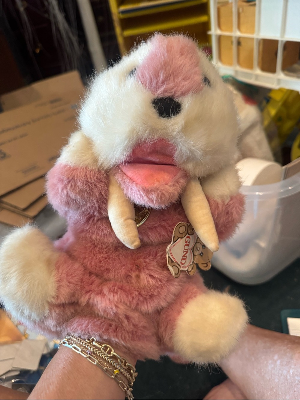 Gund Pink and White Plush Walrus Hand Puppet